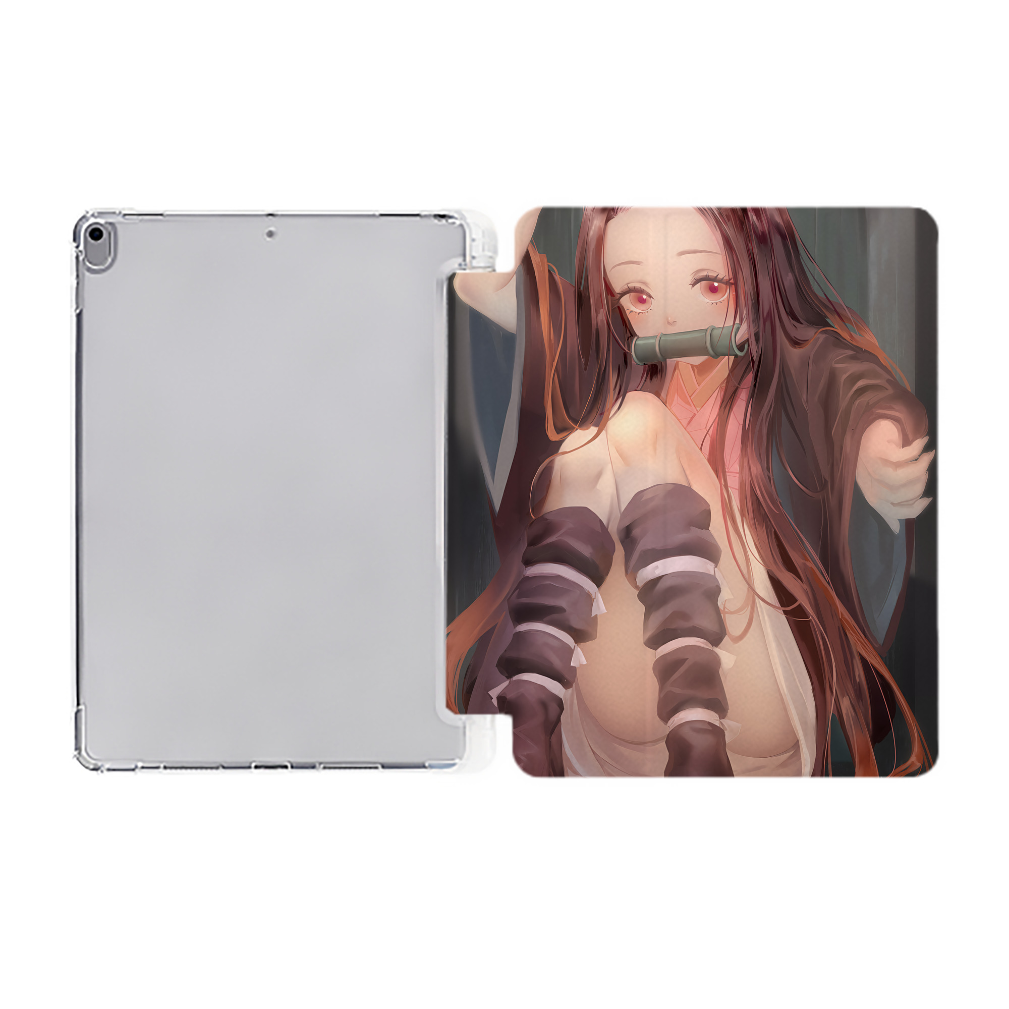 （画像用） 鬼滅の刃（きめつのやいば）竈門 禰󠄀豆子／かまど ねずこ Kamado Nezuko IPad ケース ペン収納付き 三つ折りスタンド PUレザー×シリコン 対応機種9.5/10.5/10.9インチ